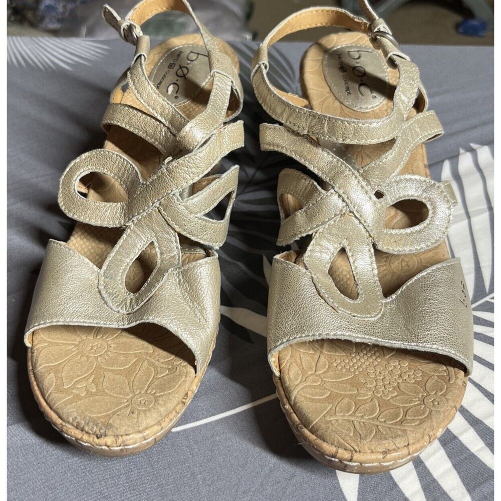 B.O.C Born Concepts Jayna Champagne Leather Cork Wedge StrapSlingback Sandals 10